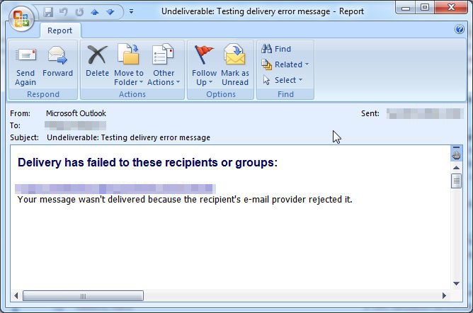Delivery error notification message